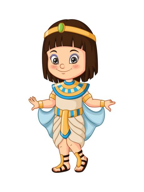 Vector illustration of Cartoon little girl wearing egyptian cleopatra costume